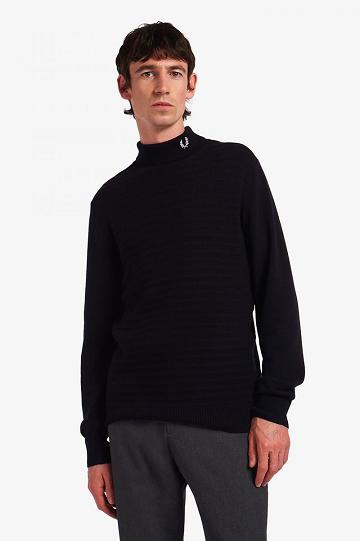 Fred Perry Chevron Textured Roll Neck Jumper Miesten Neuleet Mustat | FI 1766KORI